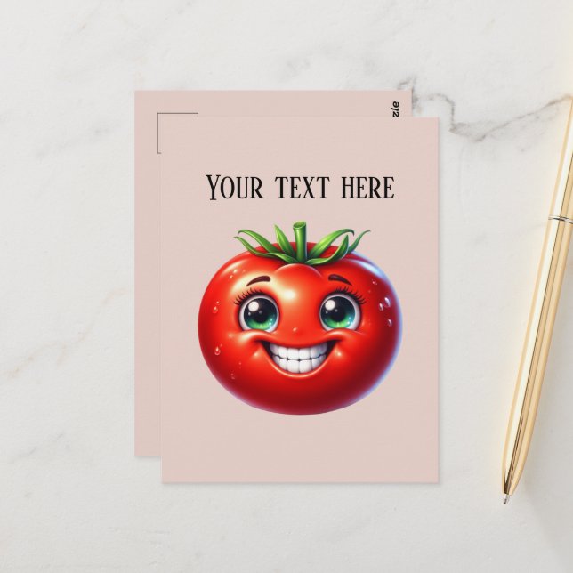 Carte Postale Amateurs de tomates mignonnes ajouter un message (Devant/Arrière en situation)