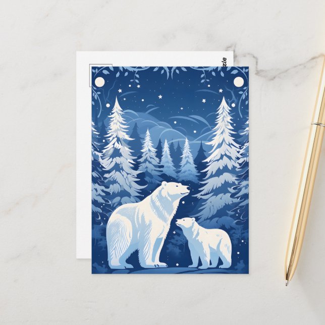 Carte Postale Amateurs saisonniers d'ours d'hiver (Devant/Arrière en situation)