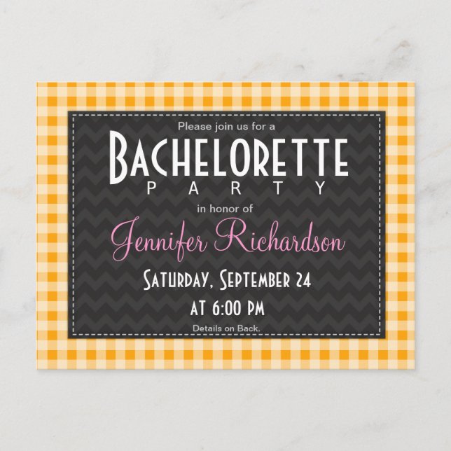 Carte Postale Amber Orange En vichy bachelorette invitation (Devant)