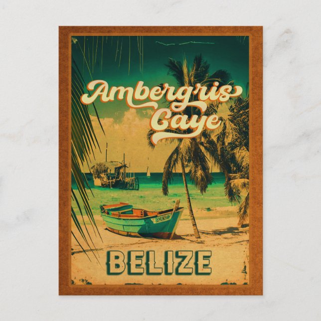 Carte Postale Ambergris Caye Belize Palmiers Vintages Souvenirs (Devant)