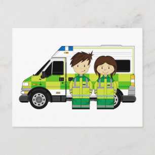 Carte Postale Ambulance de dessin animé et EMT