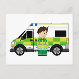 Carte Postale Ambulance de dessin animé mignonne et EMT