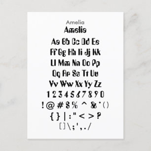 Carte Postale Amelia - Feuille d'échantillonnage de police Zazzl