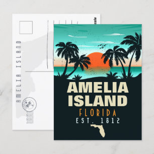 Carte Postale Amelia Island Florida Retro Sunset Souvenirs 80s