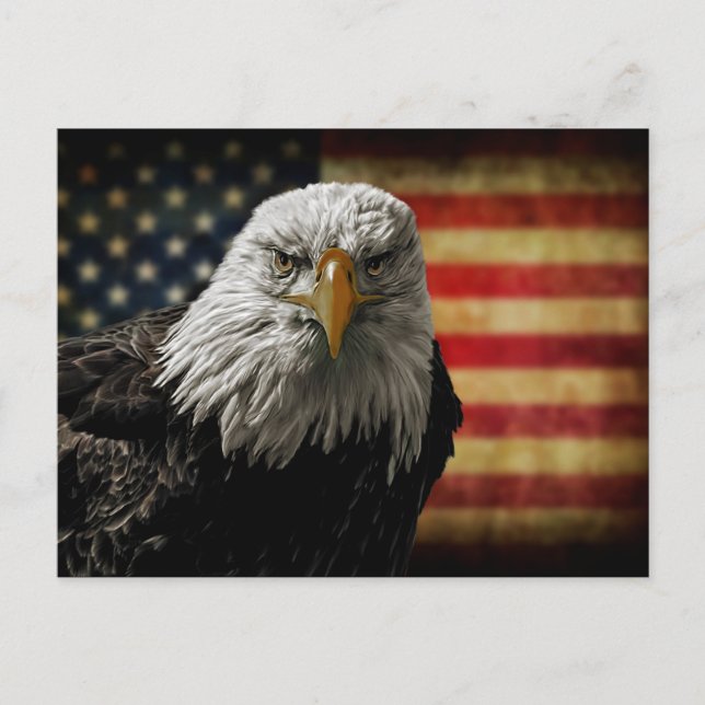 Carte Postale American Bald Eagle on Grunge Flag (Devant)