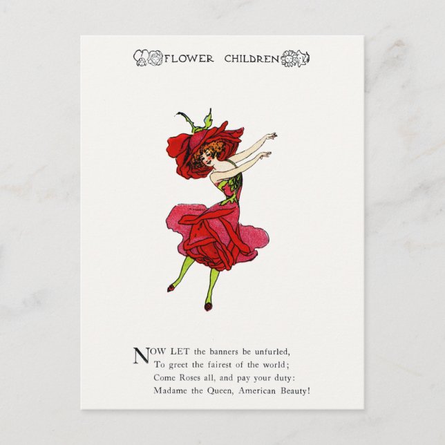 Carte Postale American Beauty Rose, Whimsical Flowers Livre Art (Devant)