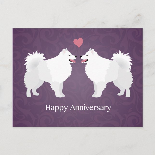 Carte Postale American Eskimo Chien Happy Anniversaire Design (Devant)