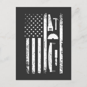 Carte Postale American Flag Carpenter Tools Woodworker Crafsman