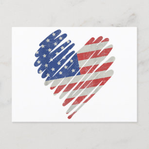 Carte Postale American Flag Heart Rouge Blanc Bleu bleu mignon 4