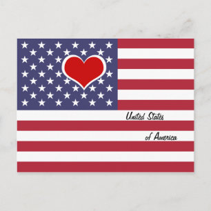 Carte Postale American Flag & Red Heart - fan de sports/USA