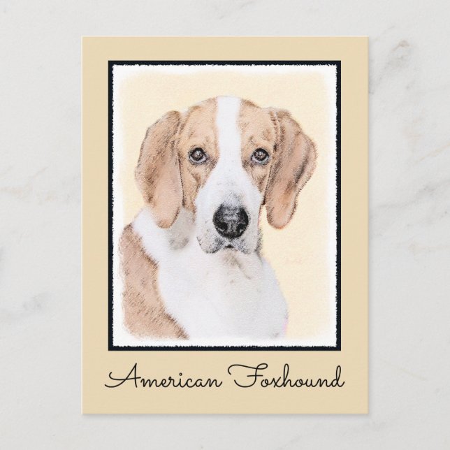 Carte Postale American Foxhound Painting - Joli art original chi (Devant)