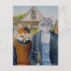 Carte Postale American Gothic Parody Painting Aquarelle Art