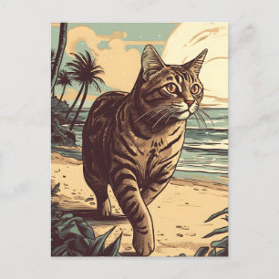 Carte Postale American Shorthair Cat sur une plage tropicale