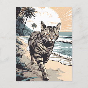 Carte Postale American-Shorthair-Cat sur une plage tropicale