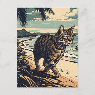 Carte Postale American-Shorthair-Cat sur une plage tropicale