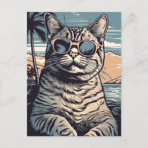 Carte Postale American-Shorthair-Cat sur une plage tropicale