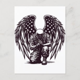 Carte Postale American Soldier Angel Prier USA Drapeau Art