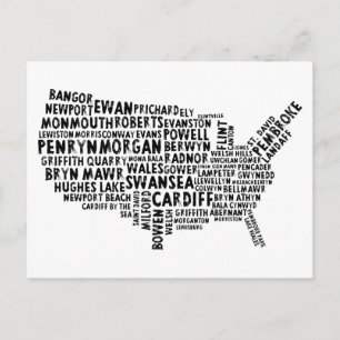Carte postale American Welsh Place Names Typograph
