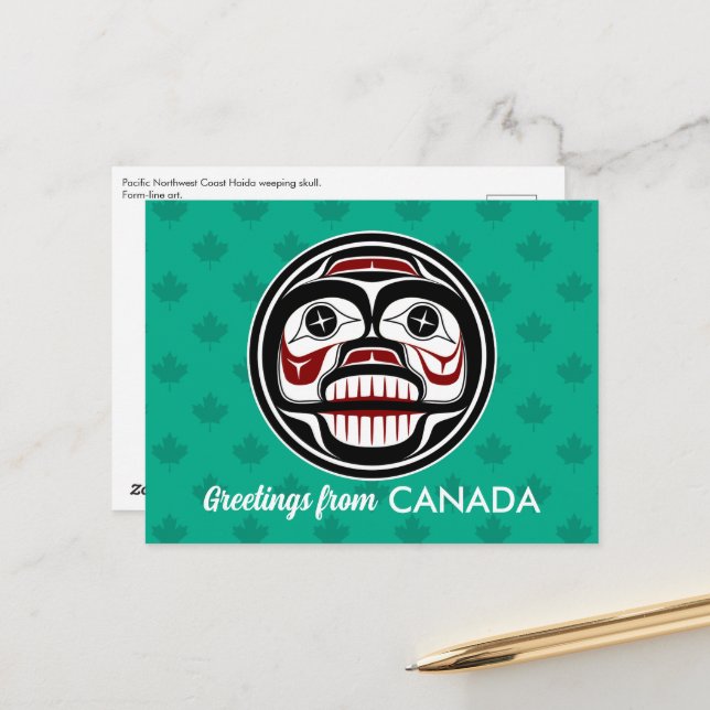 Carte Postale Amérindien Noir Haida Art Peau de pleurs (Devant/Arrière en situation)