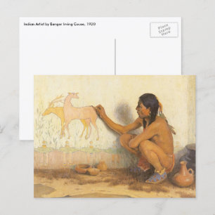 Carte Postale Amérindien vintage, artiste indien par souris