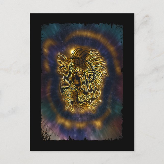 Carte Postale Amérindienne Galaxy Howling Wolf (Devant)