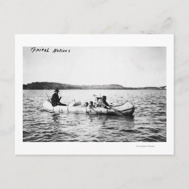 Carte Postale Amérindiens Ojibwa traversant le lac en pirogue Ph (Devant)