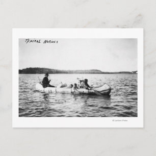 Carte Postale Amérindiens Ojibwa traversant le lac en pirogue Ph