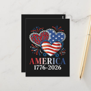 Carte Postale Amérique Cœurs 1776-2026 Patriotique