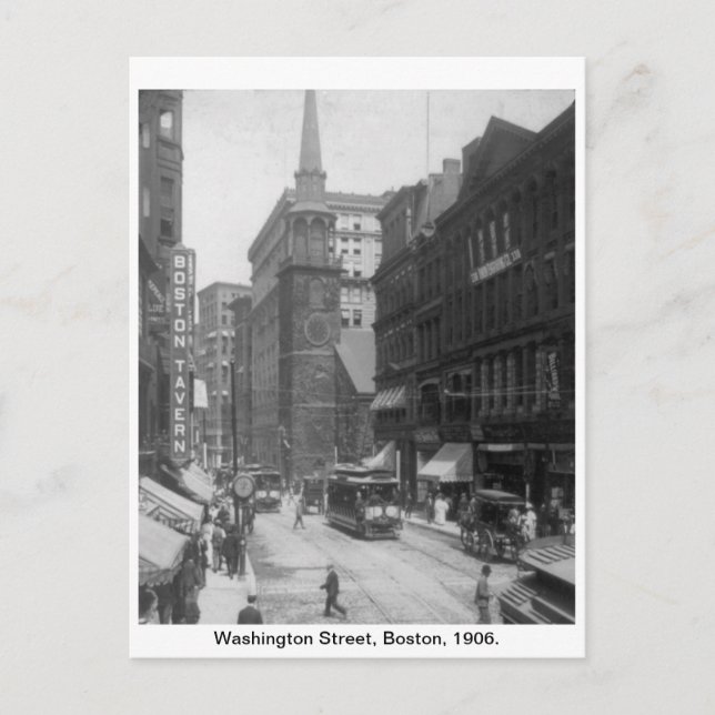 Carte Postale Amérique vintage, Washington Street, Boston 1906 (Devant)