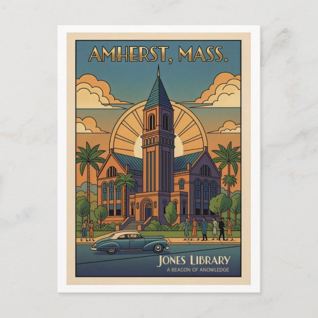Carte Postale Amherst Massachusetts – Bibliothèque Jones Coloré  (Devant)