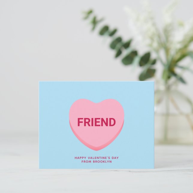 Carte Postale Ami conversation bleue coeur Saint Valentin (Debout devant)