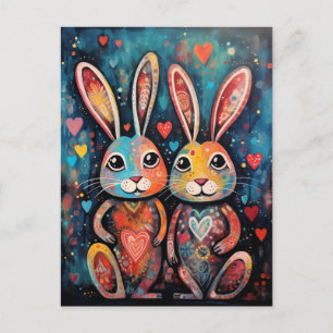 Carte Postale Amis de la Saint-Valentin Lapins longues oreilles