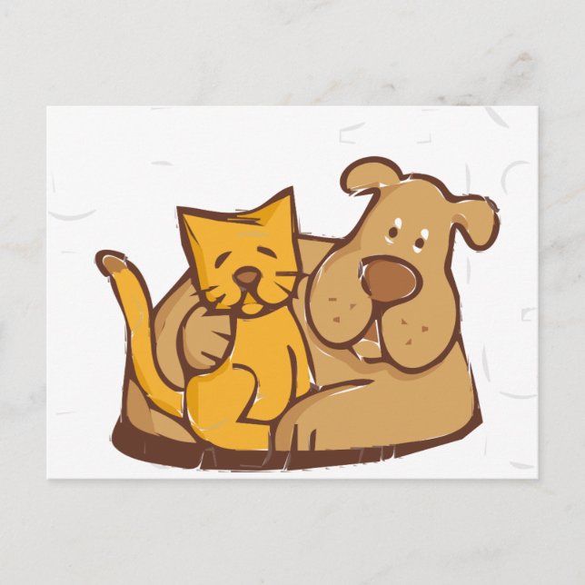 Carte Postale Amis de quatre ans | Chat et chien ensemble (Devant)