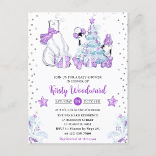 Carte Postale Amis d'hiver Ours polaire et Baby shower de pingou