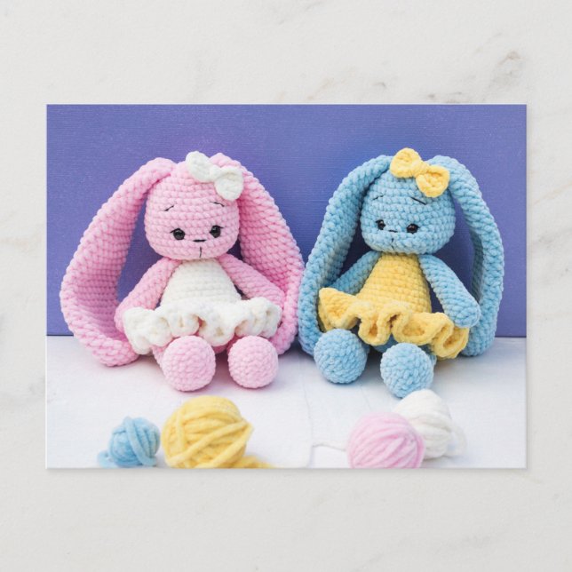 Carte Postale Amis lapins au crochet – Art de collection (Devant)