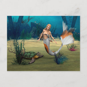 Carte Postale Amis Sirène et Tortue