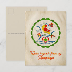 Carte Postale Amish - Signe Hexagonal Distelfink Tulipes Cœurs V