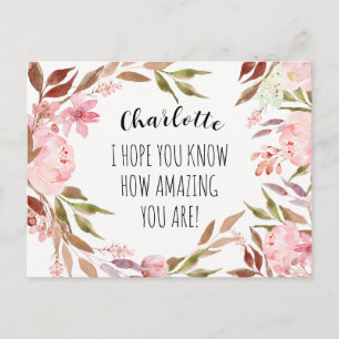 Carte Postale Amitié Aquarelle Pivoines Roses Personnalisées