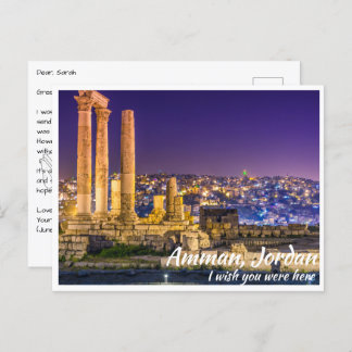 Carte Postale Amman Jordan avec Citadelle à la nuit
