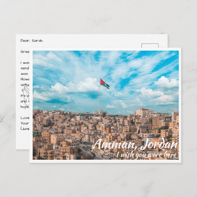 Carte Postale Amman Jordan avec drapeau jordanien (Devant / Derrière)