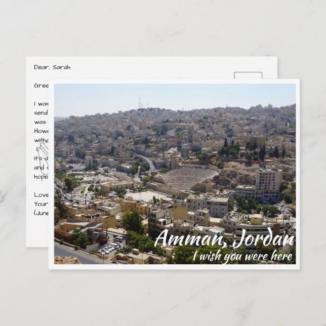 Carte Postale Amman Jordan avec théâtre romain de Afar (Devant / Derrière)
