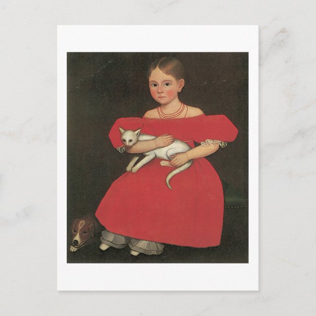 Carte Postale Ammi Phillips Girl in Red avec son chat et son chi (Devant)