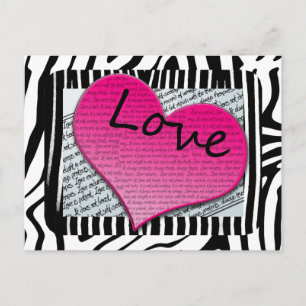 Carte Postale Amour 1 Corinthiens 13 Cœurs Zèbre Rose