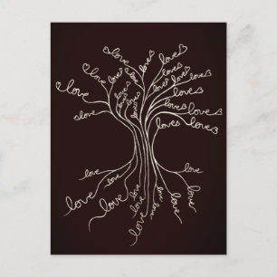 Carte Postale Amour Arbre de Vie Nature Coeurs Brown Cute Rustiq