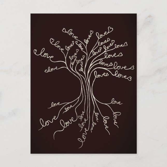 Carte Postale Amour Arbre de Vie Nature Coeurs Brown Cute Rustiq (Devant)