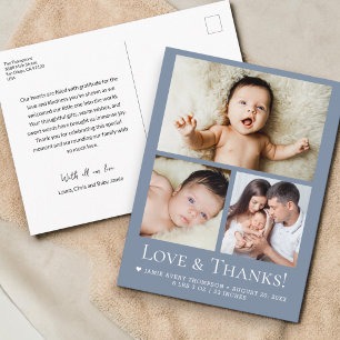 Carte Postale Amour Bleu et Merci Bébé Photo Faire-part de naiss