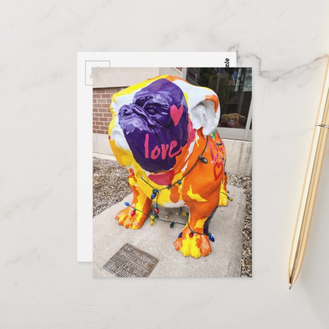 Carte Postale Amour Coloré Bouledogue (Devant/Arrière en situation)