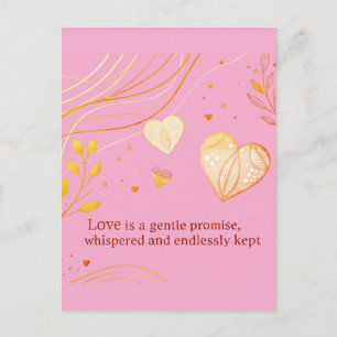 Carte Postale Amour d'Art de Cœur en Or Élégant