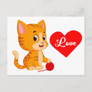 Carte Postale Amour de chaton mignon Dame folle de chats en pens