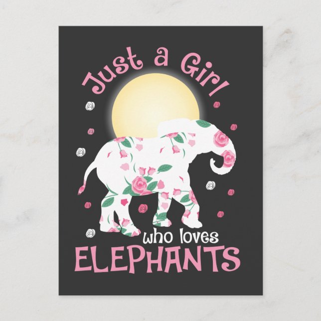 Carte Postale Amour de fille Éléphants Safari Amateur Fleurs Ros (Devant)
